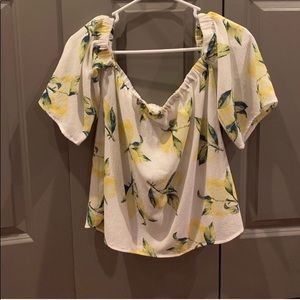 Off the shoulder lemon print top
